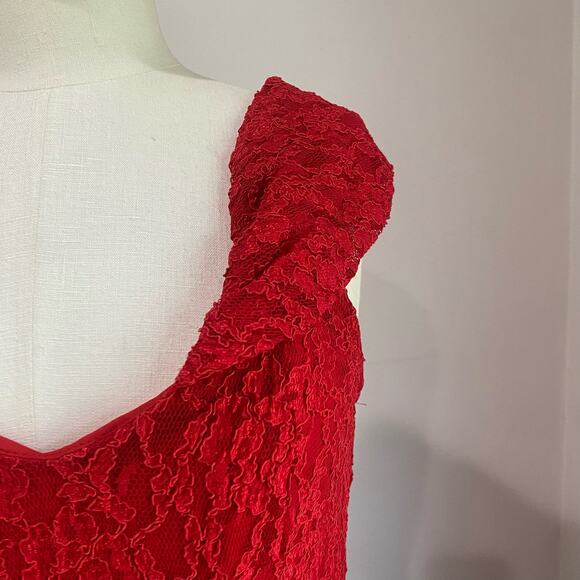 Vintage Dave & Johnny Red Lace Evening Dress Formal Cocktail Prom Gown Sz 11/12 - Picture 5 of 10